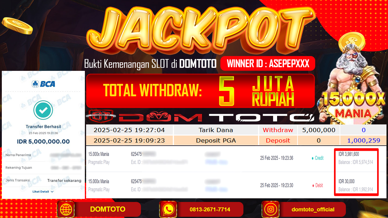JACKPOT SLOT 15.000 X MANIA 25 FEBRUARI 2025